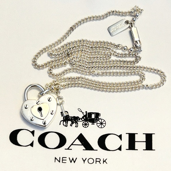 🔥NWOT🔥Extremely RARE Coach 925 Sterling Silver Heart Charm Necklace - Picture 1 of 16
